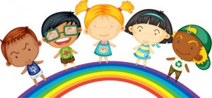 Childrens Standing on Rainbow